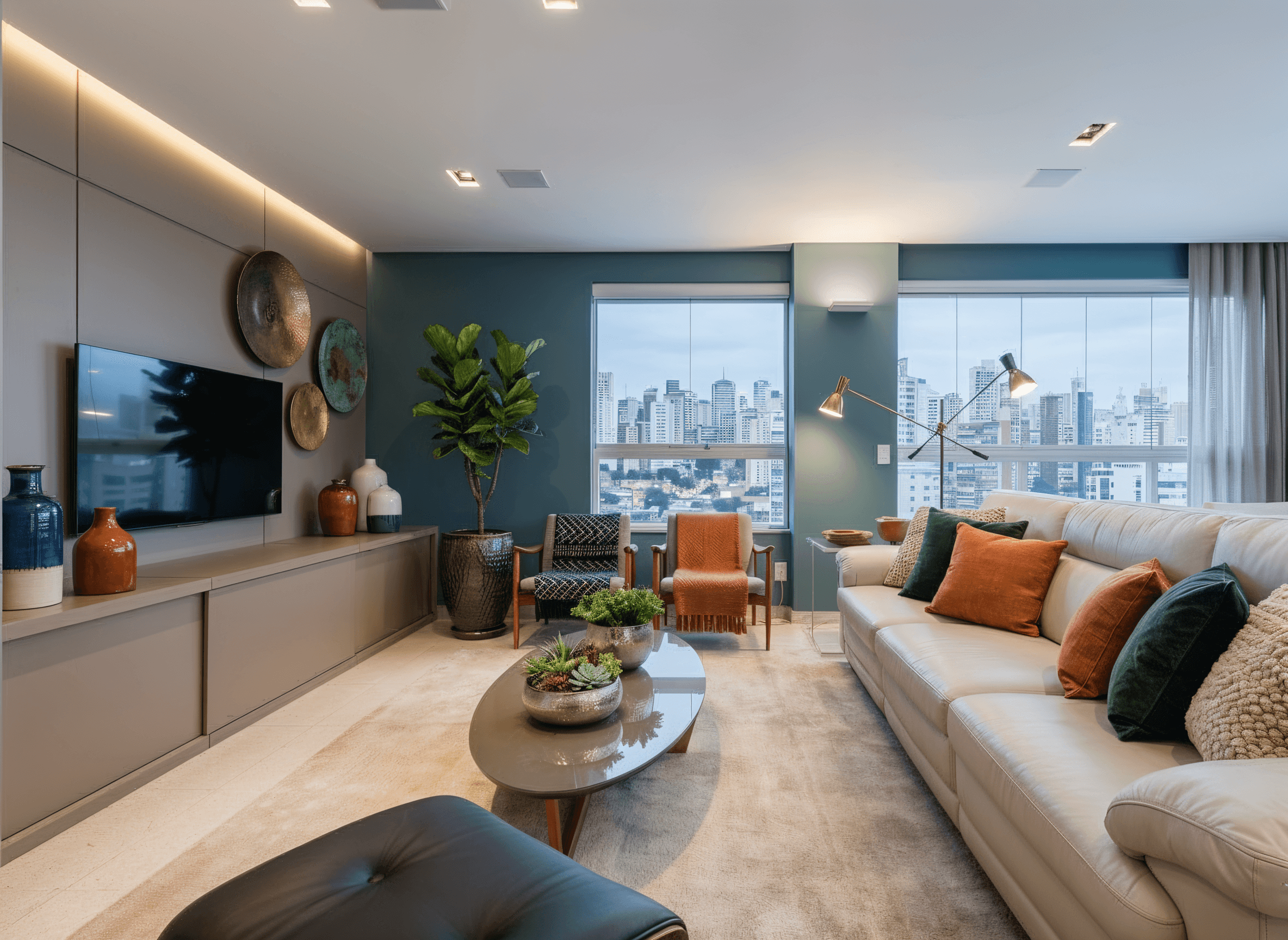 Room with professional lighting after relighting